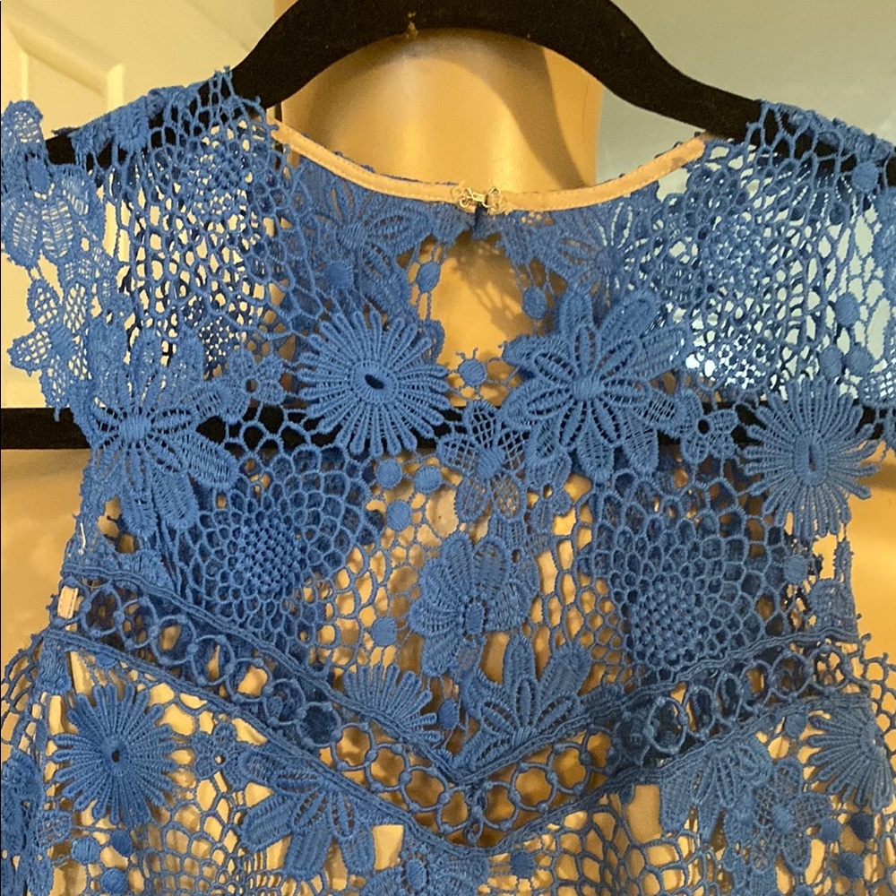 Saylor Blue Ruffled Tiered Mini Dress with high Neckline - Picture 4 of 12